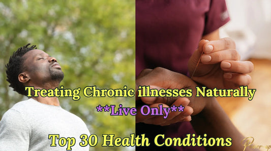 Man outdoors with text overlay about treating chronic illnesses naturally