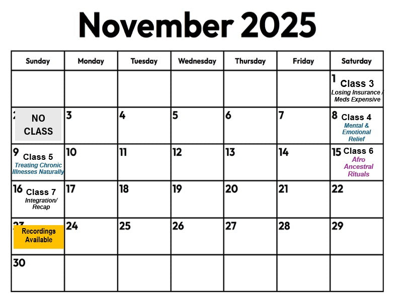 Calendar for November 2025 with event labels and dates.
