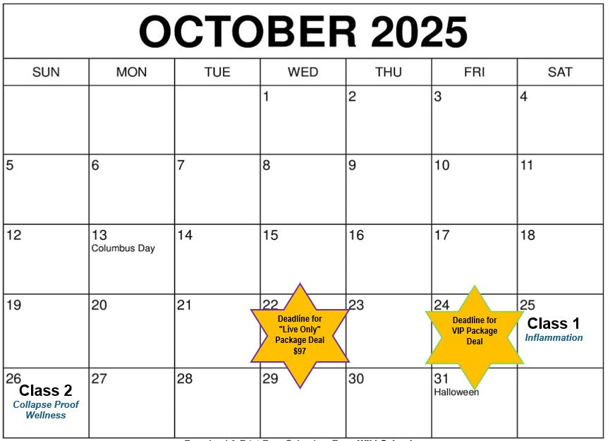 Calendar for October 2025 with important dates highlighted